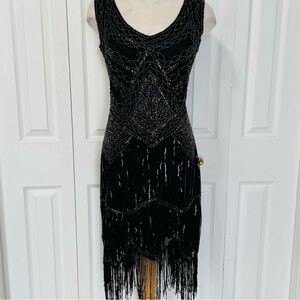 Gorgeous Flapper Black Beaded Fringe Dress